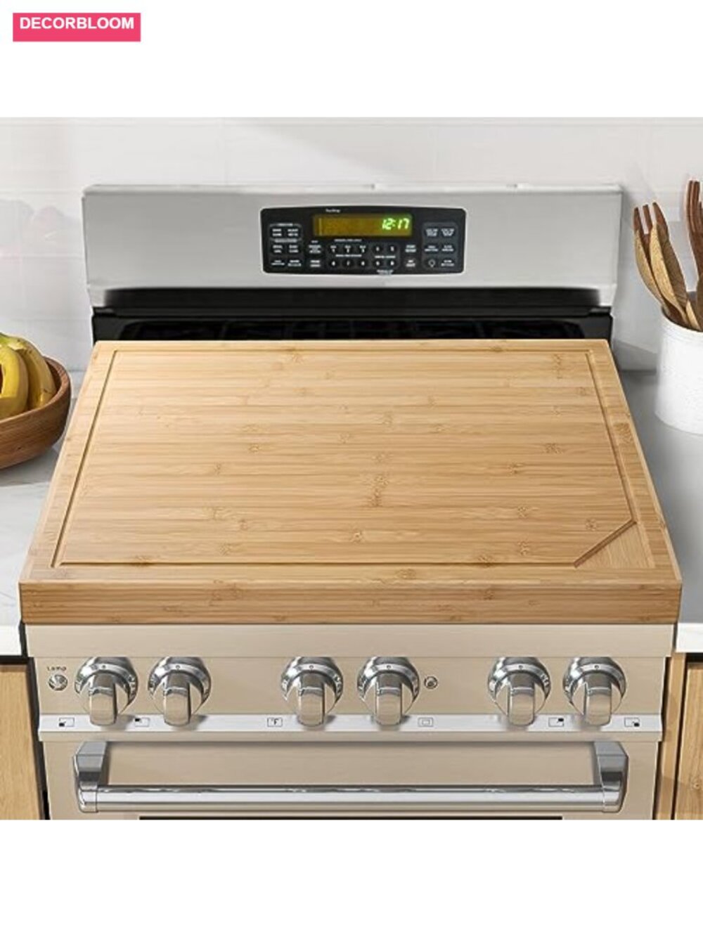 Bamboo Noodle Board Stove Cover Cutting Board with Juice Grooves 30x22 Inches